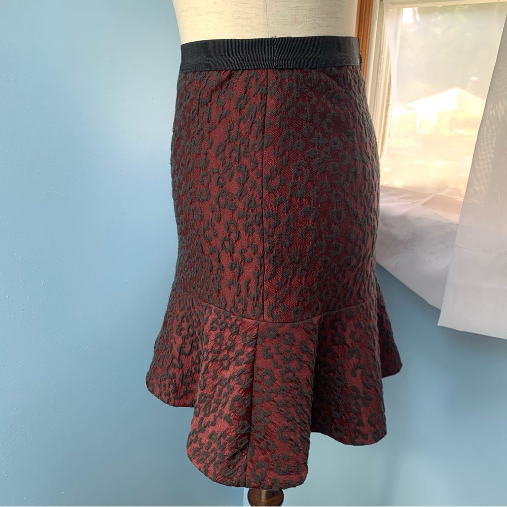 Ann Taylor Burgundy and Black Brocade Trumpet Skirt - Picture 2 of 8